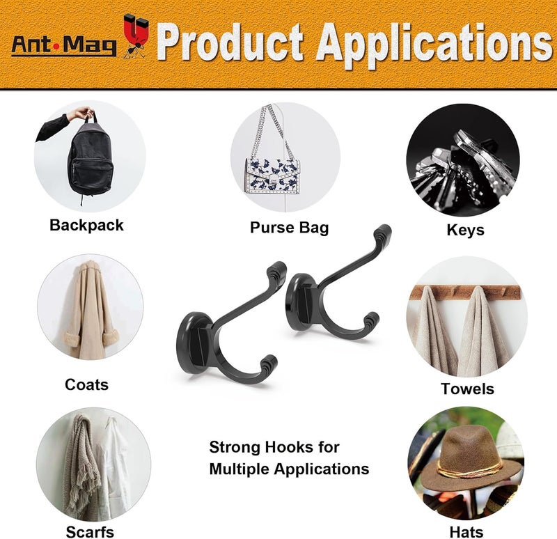 Ant Mag Magnetic Hooks Heavy Duty 140lbs Neodymium Magnet Wall Hooks for Hanging Coats Robes Backpacks Bags Hats Keys Mugs Cups Towels Pack of 4 - Image 5